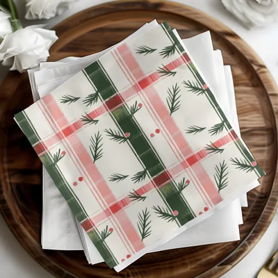 Coquette Red and Green Checks with Leaves and Dots | Digital Download | Festive Pattern