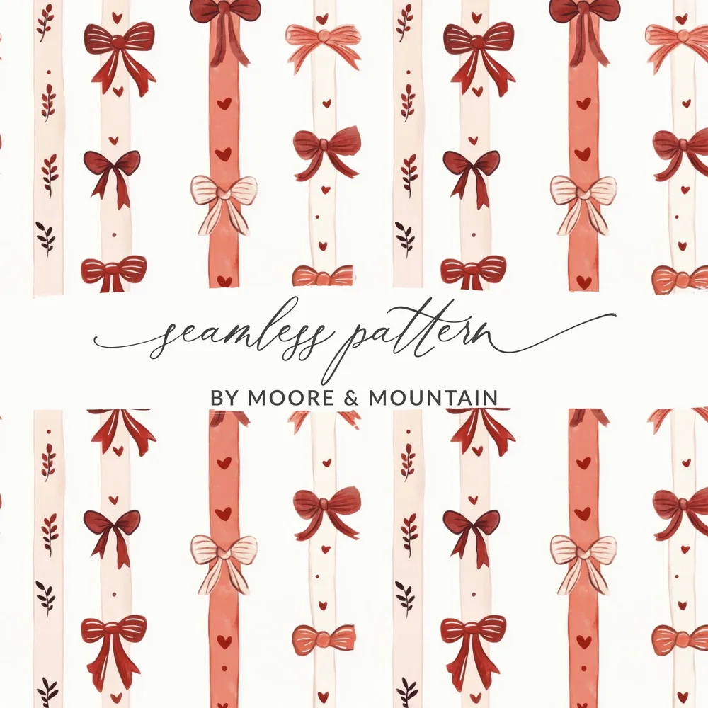 Coquette Red and Pink Bows Ribbons Hearts Stripes Seamless Pattern Texture Digital