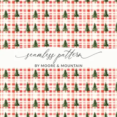 Coquette Red And White Plaid With Green Trees Pattern Digital