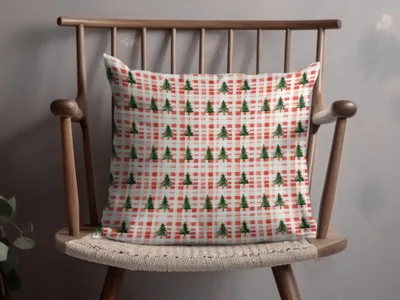 Coquette Red And White Plaid With Green Trees Pattern Digital