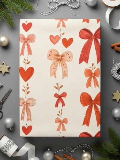Coquette Red Ribbons and Bows and Hearts Ribbons Pattern For Romantic Projects Seamless