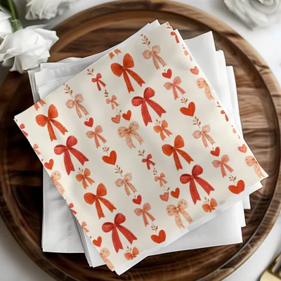 Coquette Red Ribbons and Bows and Hearts Ribbons Pattern For Romantic Projects Seamless