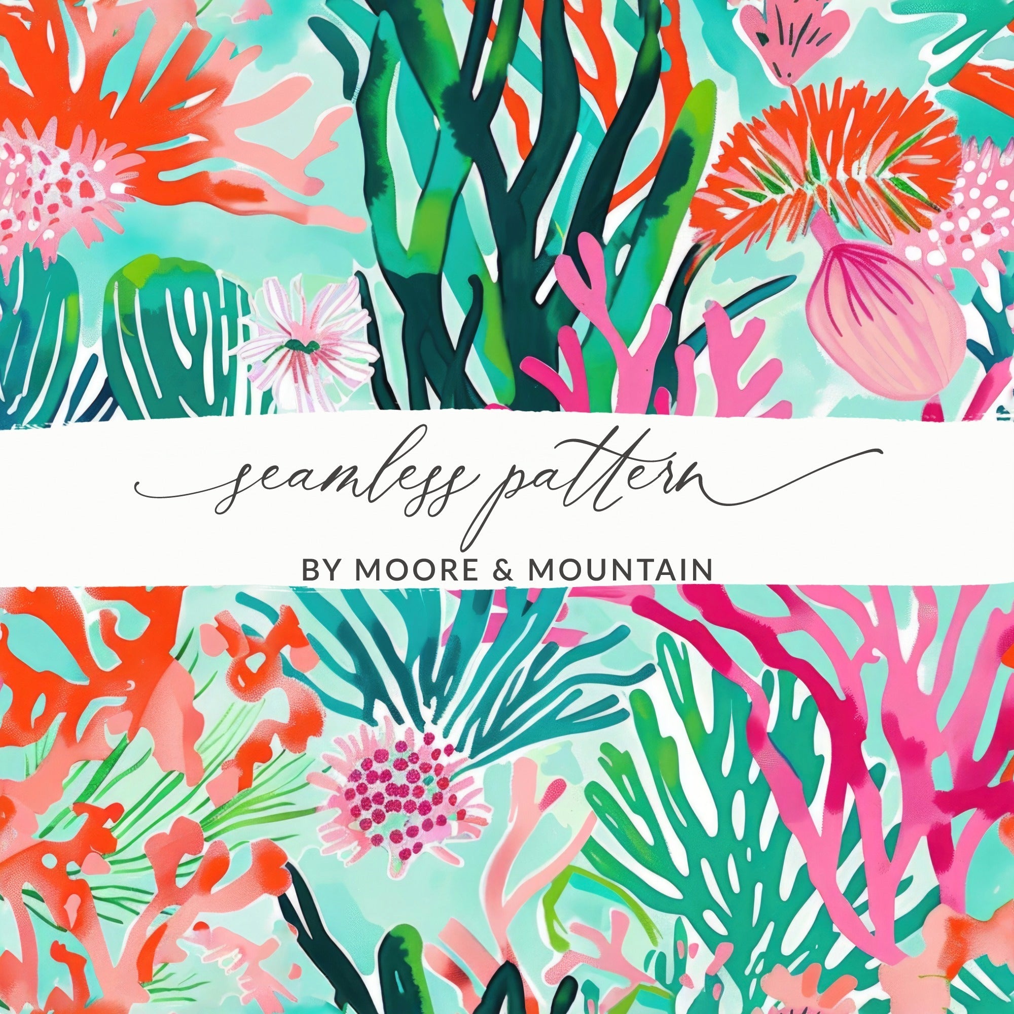 Coral Reef Digital Paper, Pink, Orange and Green Seaweed Pattern, Abstract Summer Background, Vibrant Underwater Print, Digital Download