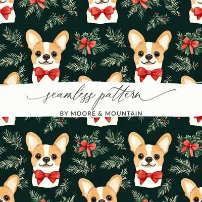 Corgi Dog Christmas Digital Paper, Cute Puppy Pattern, Holiday Green Background, Winter Pet Design, Festive Digital Download