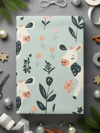 Cow Digital Paper, Floral Seamless Pattern, Farm Animal Background, Cute Digital Download, Nursery Print, Scrapbook Paper, Commercial Use