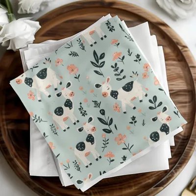 Cow Digital Paper, Floral Seamless Pattern, Farm Animal Background, Cute Digital Download, Nursery Print, Scrapbook Paper, Commercial Use
