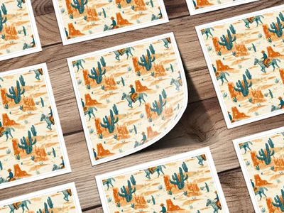 Cowboy Digital Paper, Western Seamless Pattern, Cactus Digital Download, Desert Repeat Pattern, Wild West Design, Digital Paper Pack