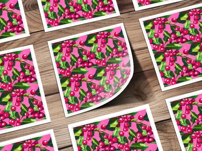 Cranberry Digital Paper, Seamless Pattern, Red Berries, Pink Green Floral, Commercial Use, Digital Download, Digital Scrapbook Paper