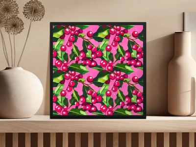 Cranberry Digital Paper, Seamless Pattern, Red Berries, Pink Green Floral, Commercial Use, Digital Download, Digital Scrapbook Paper