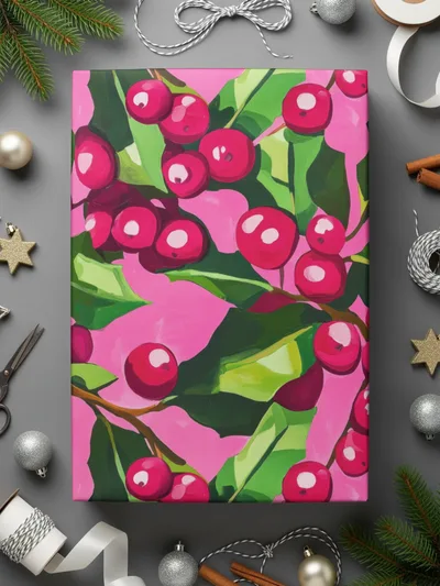 Cranberry Digital Paper, Seamless Pattern, Red Berries, Pink Green Floral, Commercial Use, Digital Download, Digital Scrapbook Paper