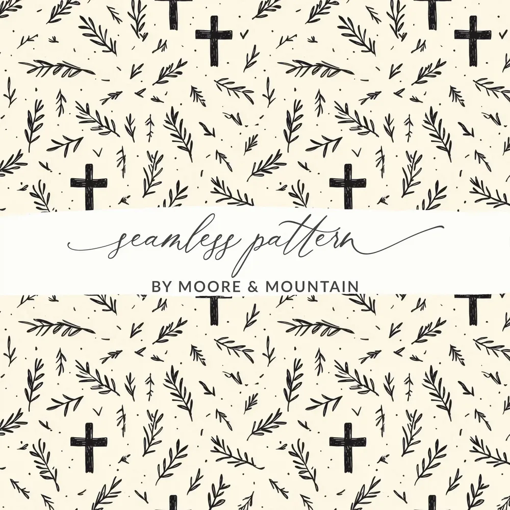 Cross Seamless Pattern, Faith Digital Paper, Religious Background, Christian Digital Printable, Rustic Easter Digital, Leaves Pattern