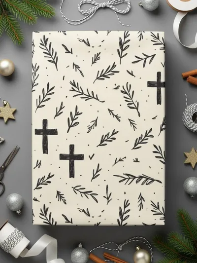Cross Seamless Pattern, Faith Digital Paper, Religious Background, Christian Digital Printable, Rustic Easter Digital, Leaves Pattern