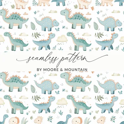 Cute Baby Dinosaur Digital Paper, Watercolor Seamless Dino Pattern, Nursery Wallpaper, Kids Boys Girls Fabric Print, Scrapbook PNG