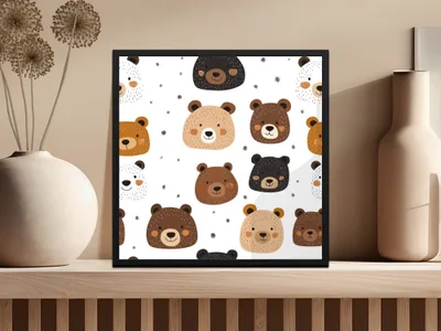 Cute Bear Faces Digital Paper, Seamless Bear Pattern, Nursery Decor Background, Animal Pattern Digital, Scrapbooking Paper, Digital Download