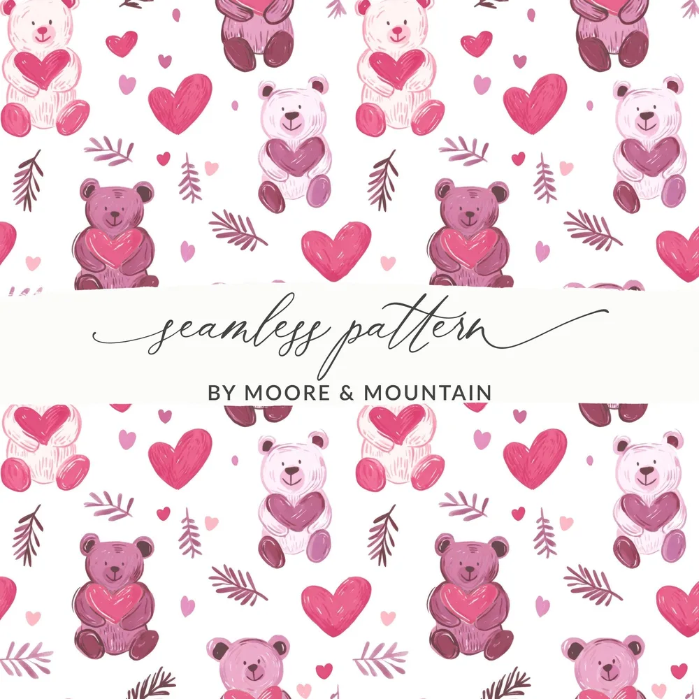 Cute Bear Hearts Seamless Pattern Sweet Love Digital