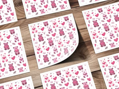 Cute Bear Hearts Seamless Pattern Sweet Love Digital