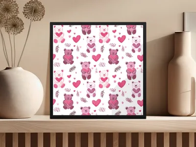 Cute Bear Hearts Seamless Pattern Sweet Love Digital