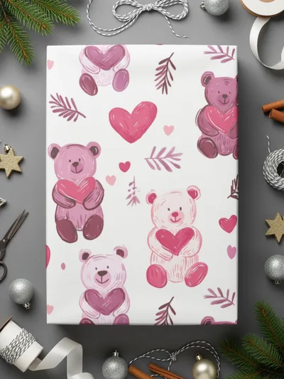 Cute Bear Hearts Seamless Pattern Sweet Love Digital