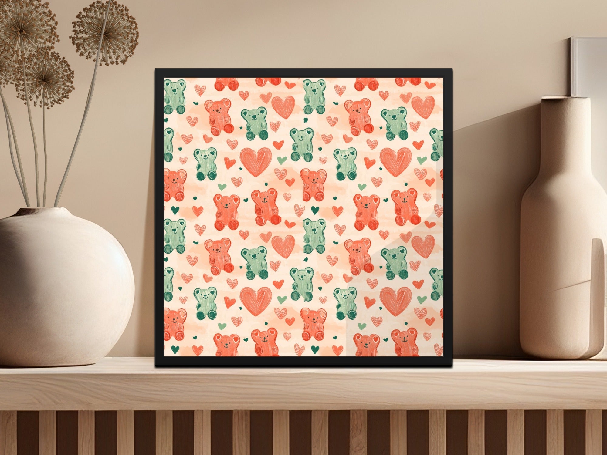 Cute Bears Heart Seamless Pattern Digital, Valentines Day, Scrapbook Paper, Fabric Design, Kids Room Decor, Commercial Use
