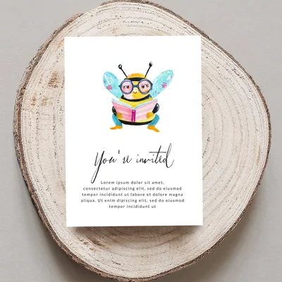 Cute Bee Reading Book Watercolor Digital Art Print, Cozy Librarian Teacher Gift, Intellectual Animal Lover Digital Download