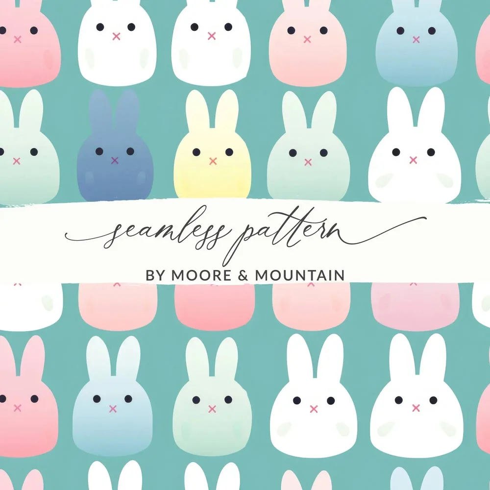 Cute Bunny Seamless Pattern Digital Paper, Pastel Rabbit Repeat Pattern File Download, Kawaii Bunny Fabric Design, Kid Room Digital Design