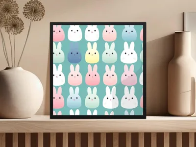 Cute Bunny Seamless Pattern Digital Paper, Pastel Rabbit Repeat Pattern File Download, Kawaii Bunny Fabric Design, Kid Room Digital Design