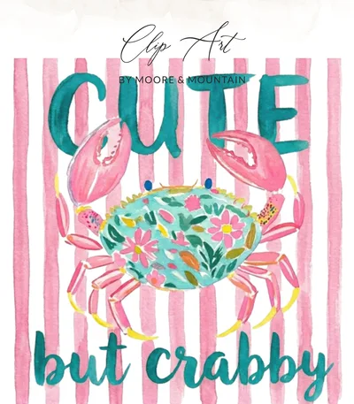 Cute but Crabby Watercolor Floral Crab T-Shirt Design, Preppy Coastal Summer Beach Tee, Funny Ocean Lover Digital Download