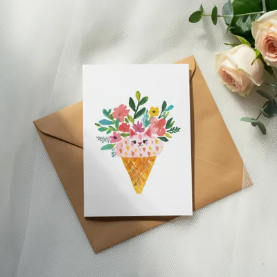 Cute Cat Ice Cream Cone Floral Bouquet PNG SVG, Kawaii Animal Clipart, Preppy Pastel Art, Printable Sticker File, Cricut and Sublimation
