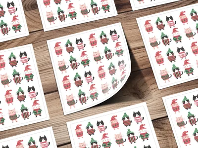 Cute Cats Wearing Winter Clothes Seamless Repeat Pattern Digital, Funny Christmas Background