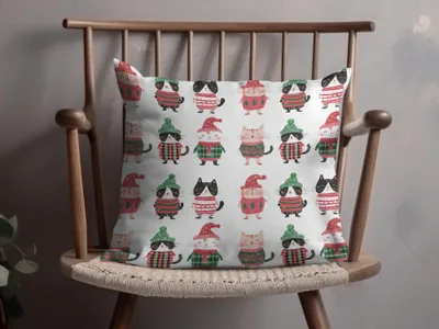 Cute Cats Wearing Winter Clothes Seamless Repeat Pattern Digital, Funny Christmas Background