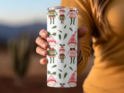 Cute Christmas Elves On White Pattern Digital Product