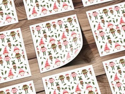 Cute Christmas Elves On White Pattern Digital Product