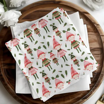 Cute Christmas Elves On White Pattern Digital Product