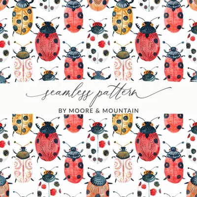 Cute Colorful Beetle and Ladybug Pattern Digital Download |Seamless Bugs Pattern JPEG