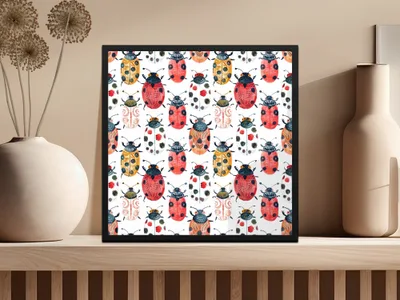 Cute Colorful Beetle and Ladybug Pattern Digital Download |Seamless Bugs Pattern JPEG