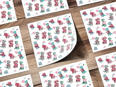 Cute Dinosaur Valentine's Day Digital Seamless Pattern, Kawaii Dino Hearts Fabric, Digital Paper Download, Valentines Day Digital, Two