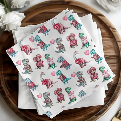 Cute Dinosaur Valentine's Day Digital Seamless Pattern, Kawaii Dino Hearts Fabric, Digital Paper Download, Valentines Day Digital, Two