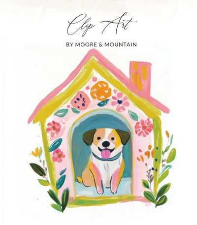 Cute Doghouse Preppy PNG SVG, Gouache Style Illustration, Painterly Pastel Artwork, Hand Painted Clipart, Trendy Sticker, Girly Artsy