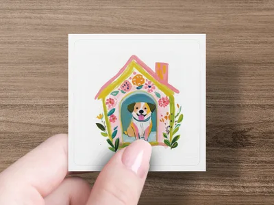 Cute Doghouse Preppy PNG SVG, Gouache Style Illustration, Painterly Pastel Artwork, Hand Painted Clipart, Trendy Sticker, Girly Artsy