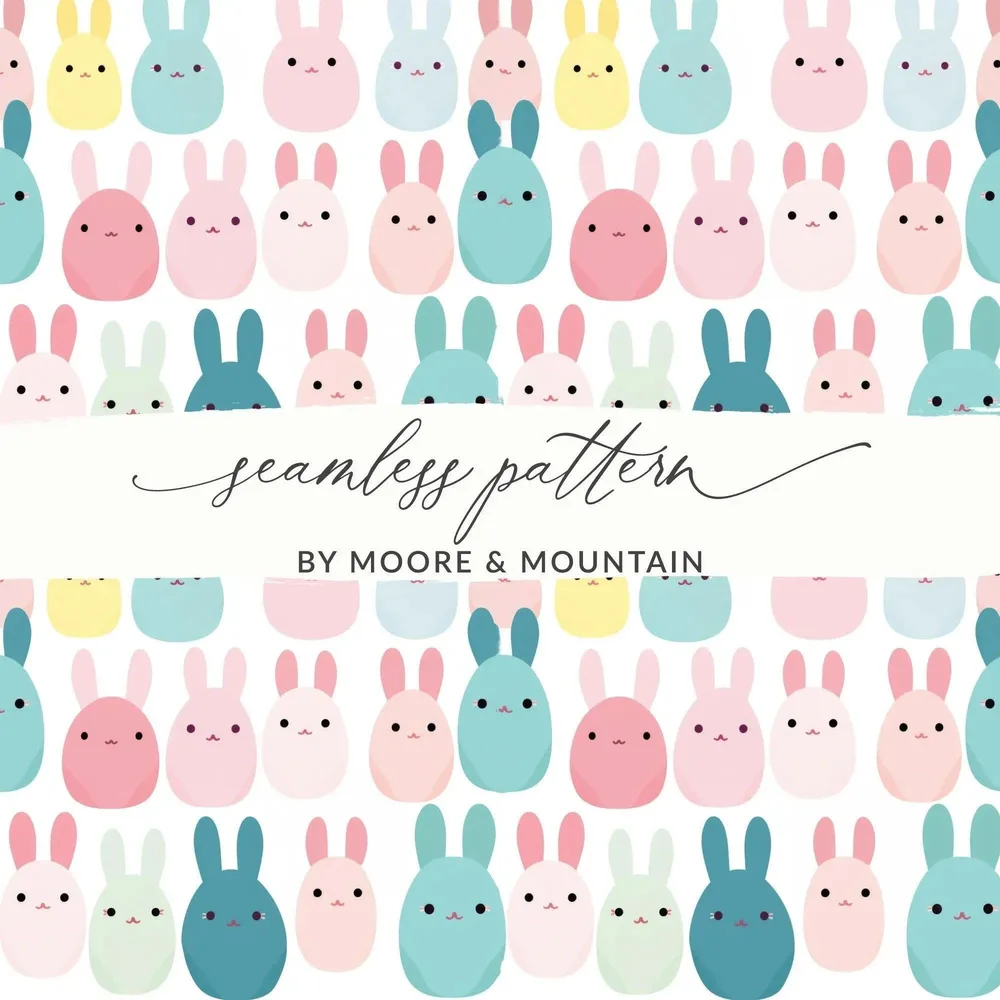 Cute Easter Bunny Seamless Pattern Digital Paper, Pastel Rabbit Repeat Design, Kawaii Spring Animal Printable, 12x12 Inch JPEGs Digital