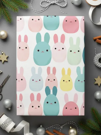 Cute Easter Bunny Seamless Pattern Digital Paper, Pastel Rabbit Repeat Design, Kawaii Spring Animal Printable, 12x12 Inch JPEGs Digital
