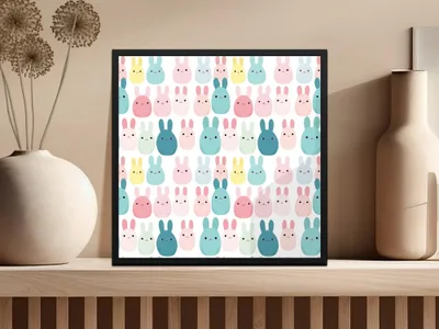 Cute Easter Bunny Seamless Pattern Digital Paper, Pastel Rabbit Repeat Design, Kawaii Spring Animal Printable, 12x12 Inch JPEGs Digital