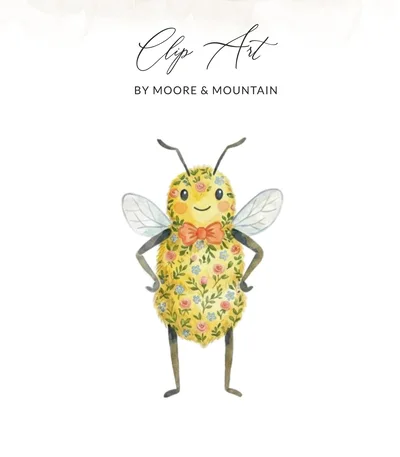 Cute Floral Bee Digital Art Clipart, Watercolor Bumblebee PNG, Cottagecore Nature Lover Gift, Spring Garden Nursery Decor Illustration