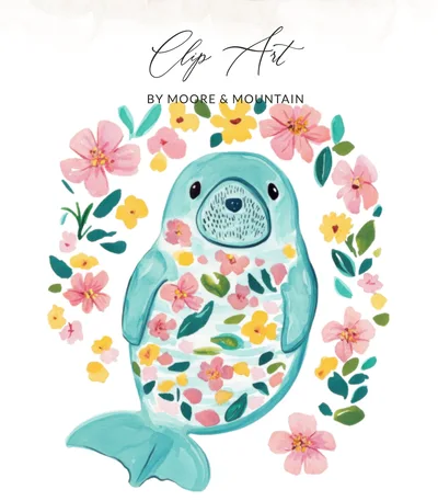 Cute Floral Seal Art Print Digital, Watercolor Baby Seal Nursery Wall Decor, Whimsical Animal Printable Art for Kids Room SVG
