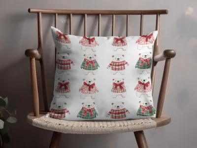 Cute Polar Bears with Bows and Scarves Seamless Pattern Digital