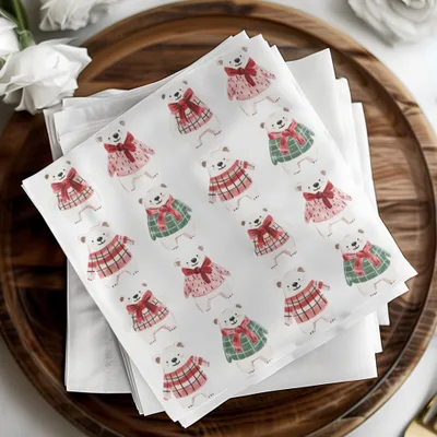 Cute Polar Bears with Bows and Scarves Seamless Pattern Digital