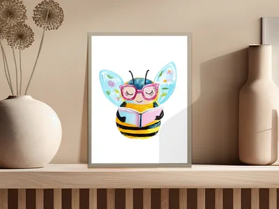 Cute Reading Bee Digital Art | Book Lover Watercolor Illustration | Bookish Bee PNG for Teachers & Readers | Whimsical Nature Design