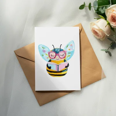 Cute Reading Bee Digital Art | Book Lover Watercolor Illustration | Bookish Bee PNG for Teachers & Readers | Whimsical Nature Design