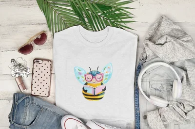 Cute Reading Bee Digital Art | Book Lover Watercolor Illustration | Bookish Bee PNG for Teachers & Readers | Whimsical Nature Design