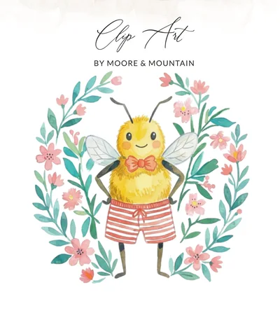 Cute Watercolor Bumblebee Digital Art Print for Nursery Decor | Whimsical Bee with Flowers & Shorts | Sweet Baby Shower Gift | Kids Room